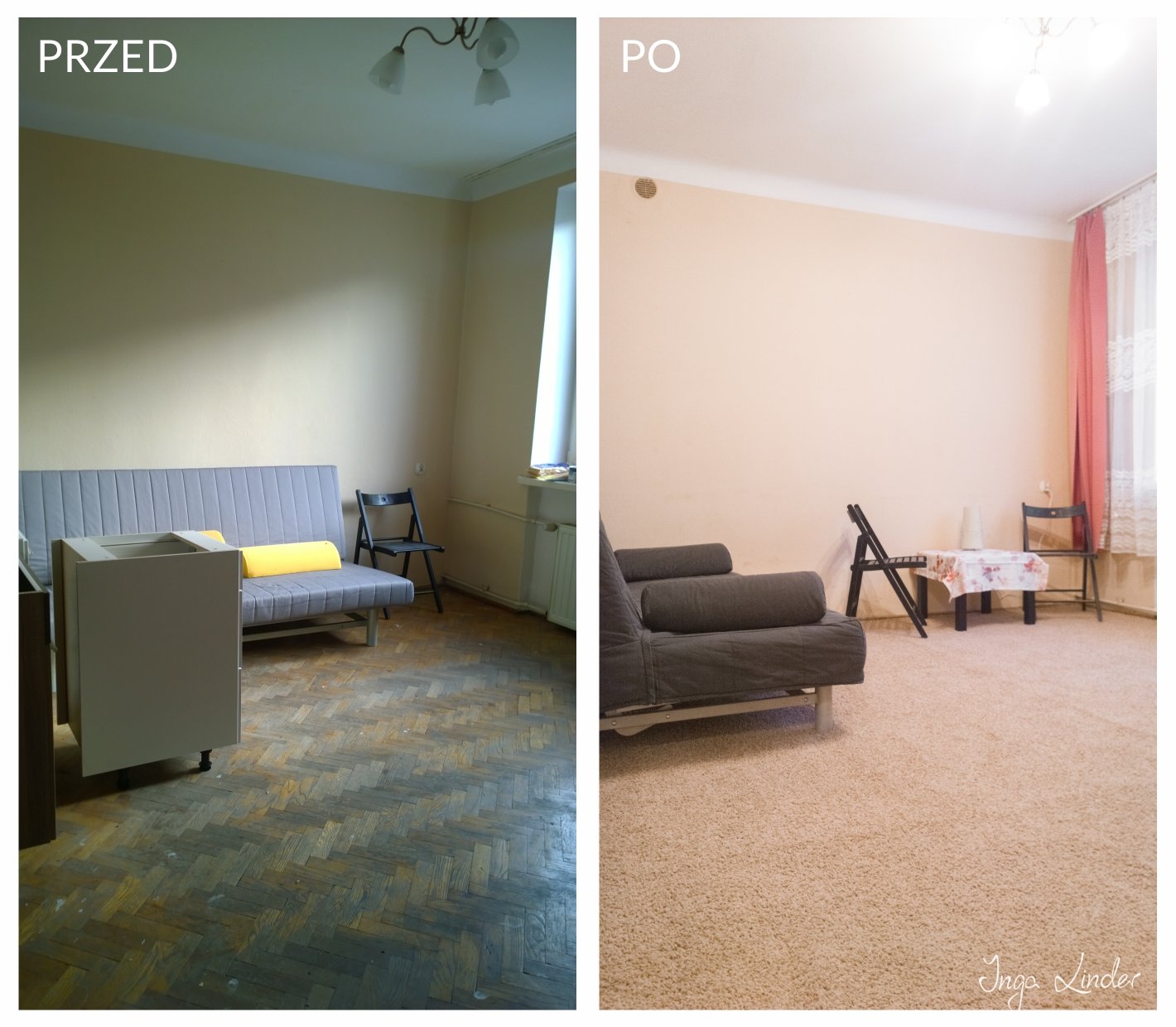 Remont mieszkania na wynajem - pokój - przed i po